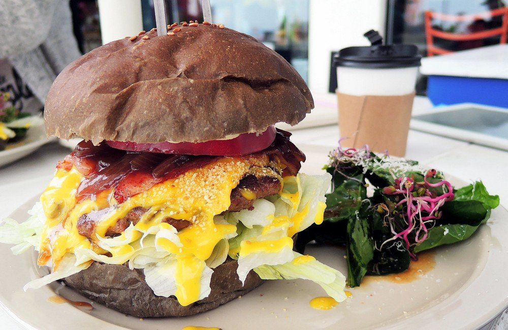 Must-try when in Udo Island - black pork burger from Bongkkeurang