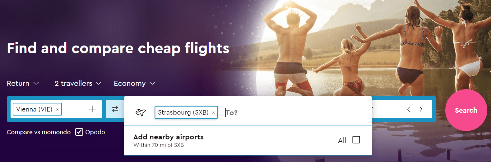 Tips for finding the perfect flight in Momondo – add nearby airports to your search.